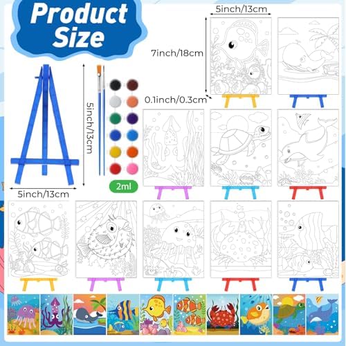 Blosssound 10 Set Pre Printed Canvas Pre Drawn Canvas Painting with Easel Kits 5" x 7" Outline Painting Panels for Beginners, DIY Craft Project, Home Decors(Ocean) - Image 2