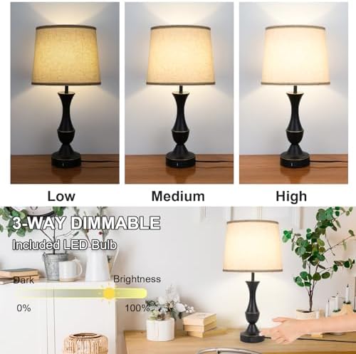 LALISU Touch Table Lamps Set of 2, Farmhouse Table Lamp with USB Charge - Image 2