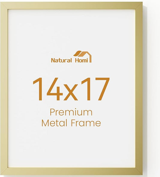 14x17 Aluminum Metal Picture Frame,Tempered Glass Gold Photo Frame 14x17 for Family Photo,Posters,Art,Document to Wall Mount Horizontally or Vertically