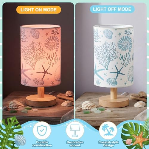 VIHOSE Table Lamp Beach Starfish Seashell Blue Night Light with Wood Base - Image 4