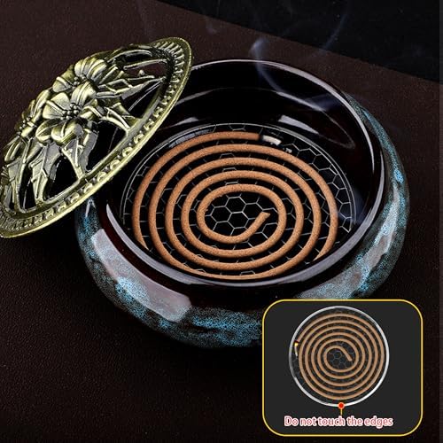 Ceramic Incense Burner Holder Set – 9 Hole Incense Stick Holder with Coil Incense Holder & Burner Tray – Multi-Function Censer for Cones, Coil Incense, and Stick Incense (Fambe Blue) - Image 5