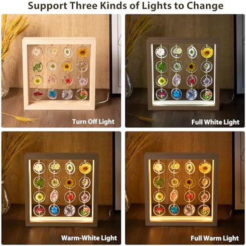 SMUK Handmade Dried Flower LED Desk Lamp, 3 Way Dimmable Cute Pressed Flower Bedside Lamp with Wooden Frame for Desk, Table, Bedroom, Living Room, Office, Aesthetic Cute Table Lamp - Image 6