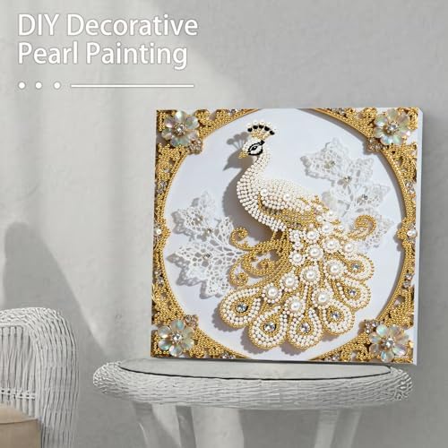 Pearl Art Kits Painting for Adults, DIY Mindfulness Therapy with Framed Canvas and Tools, Beginner Wall Decor-Peafowl - Image 3
