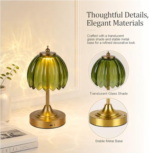 Upgrade Mini Tulip Cordless Table Lamp, Home Décor-Green - Image 6