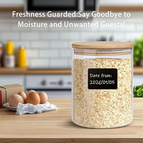 Glass Storage Jars Set Elegant Containers with Airtight Bamboo Lids, Perfect for Kitchen Organization - Flour, Rice, Pasta, Sugar, Coffee Beans, Accessories Included (2 packs(111oz)) - Image 4