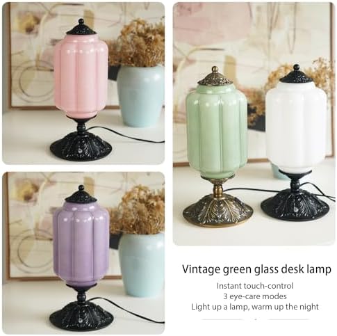 Vintage Milk Glass Table Lamp, 3-Way Dimmable USB-C+A, Green Bedroom Lamps - Image 6