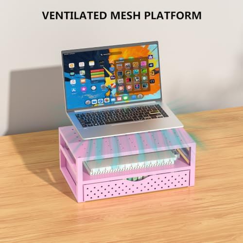 WALI Desk Organizer with Drawer，Computer Monitor Stand with Storage, Desk Organizers and Accessories for Computer, Printer, Laptop Riser for Home Office Supplies, (PTT005-P), 1 Pack, Pink - Image 4