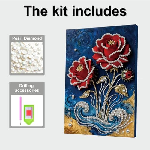 DIY Pearl Painting with Frame, Creative Design, Handmade Stress-Relieving Home Wall Decoration, Includes Frame and Tools-Red Rose-1 - Image 7