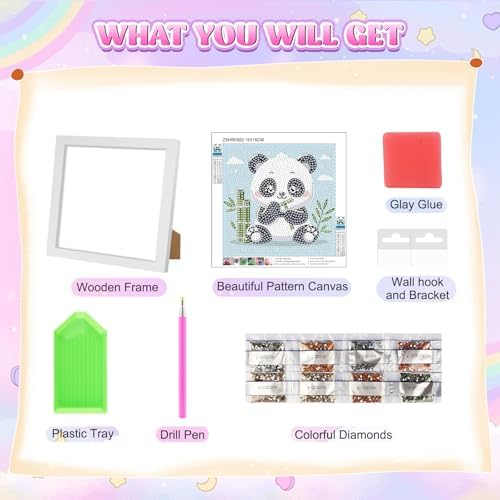 GHHKUD Panda Diamond Art Painting Kits for Adults with Frame, Diamond Art Animals Crafts for Ages 4-6-8-12, Easy to DIY Gem Painting Gifts Home Wall Deco 15x15cm (Beautiful Packages) - Image 7