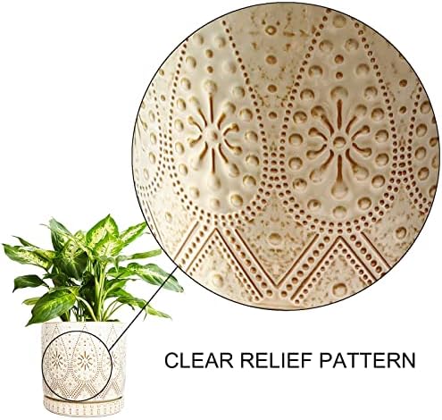 8 Inch Indoor Plant Pot with Drainage Holes and Saucers, Ceramic Planter for Plants, Succulent Orchid Flower Pots - Image 4