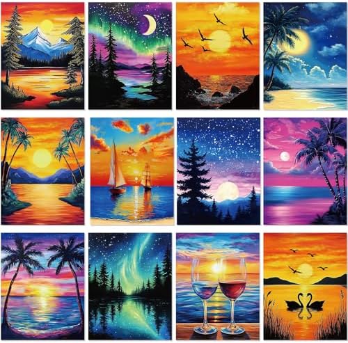 Sherr 12 Pcs Pre Drawn Canvas for Adults,Summer Sunset,8 x 10 Inch by Sherr