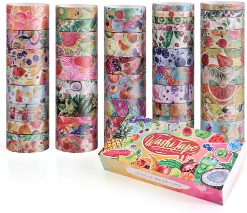 emmoolife 48 Rolls Washi Tape Set, Vibrant Watercolor Summer Fruit Decorative Tape for Scrapbooking, Bright Colorful Holiday Tapes for Junk Journal Supplies Bullet Journaling, DIY Art for Women - Image 2