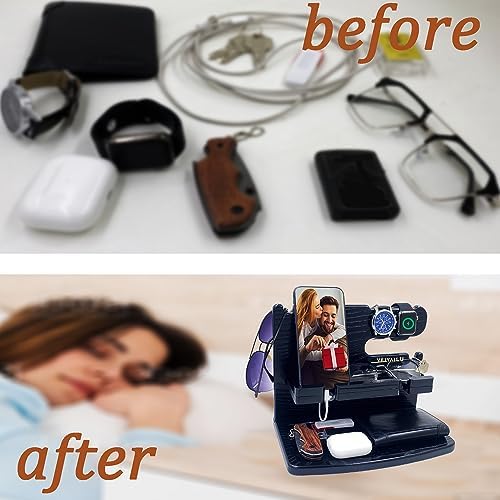 VEIYAILU Gifts for Men Dad Women Husband Boyfriend Him Desk or Nightstand Organizer for Men Wood Phone Docking Station Birthday Gifts Anniversary Idea from Wife - Key Holder, Watch(Black) - Image 6