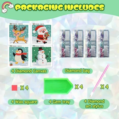 ICYANART 4 Pack Christmas Diamond Art Painting Kits for Kids 6x6 Inch - Image 4