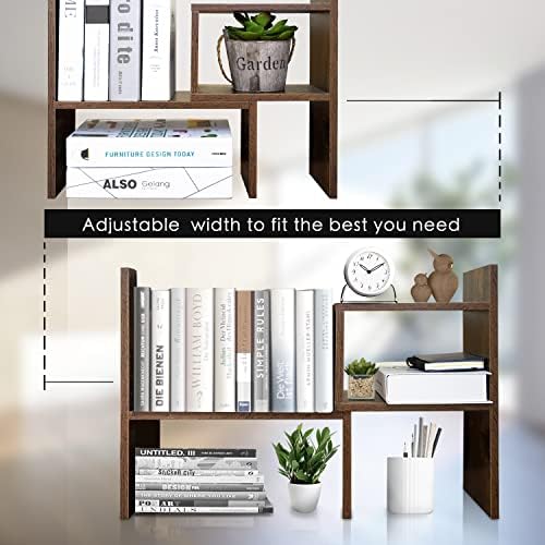 BROWN-BROWN Desktop Shelves & Office Shelves Desk Shelf Organizer Wooden Desk Shelf - Image 4