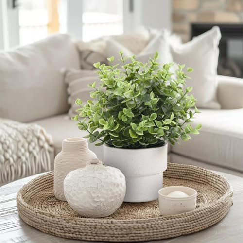 Coferset Small Fake Eucalyptus Potted Plants,Plastic Pot - Image 4