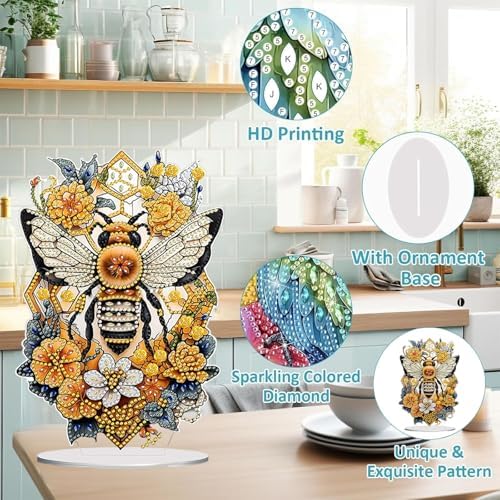 Diamond Painting Kits for Adults Beginners, 5D Full Drill Bee Crystal Art Desktop Ornament, DIY Single Sided Home Office Desk Decor, Creative Craft Gift Set with Tools - Image 5