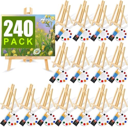240 PCS Professional Painting Set with 20 Wood Easels, 20 Packs 200 Brushes by AROIC
