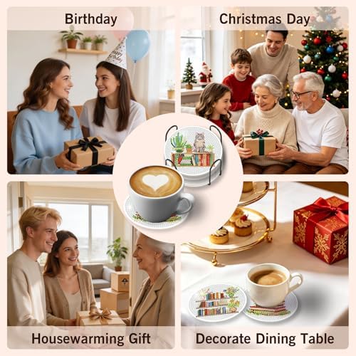 Diamond Art Coasters Kit for Adults, 8PCS Book Lover Coasters with Holder - Image 7