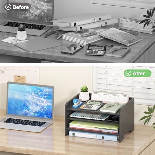 Bamboo File Organizer for Desk, Paper Tray with Pen Holder - Image 5