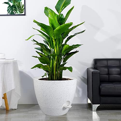 UOUZ 12 inch Large Self Watering Pots, Plastic Planters with 60oZ Removable Deep Reservoir and Multi Mesh Drainage Holes for Indoor Outdoor Garden Plants and Flowers, White Speckles - Image 6