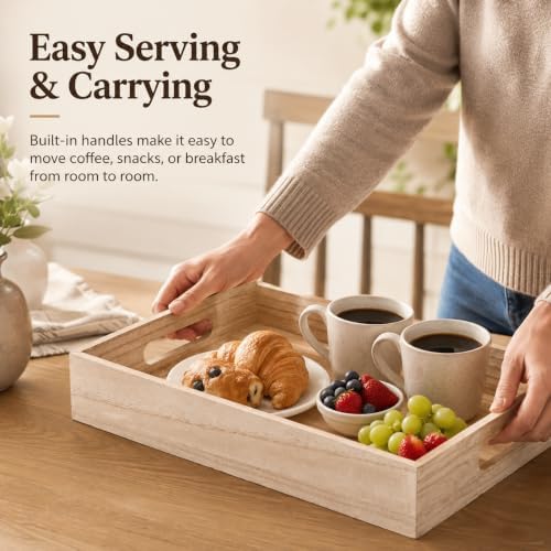 Wooden Decor Tray with Handles for Crafting, Serving, and Display - Image 3