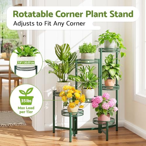 7 Tier Metal Corner Plant Stand Indoor Outdoor, Folding Tall Plant Rack, Heavy Duty Wrought Iron Flower Pot Stand, Planter Display Rack for Living Room Balcony Garden Patio - GreenFlower - Image 2