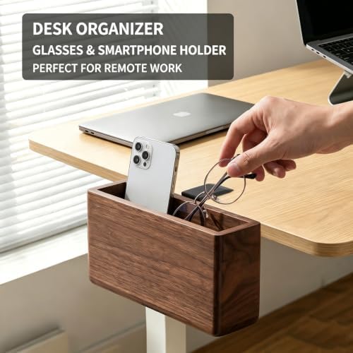 Clamp-on Desk Side Storage Rack,Wooden Side Desk Organizer Walnut - Image 2