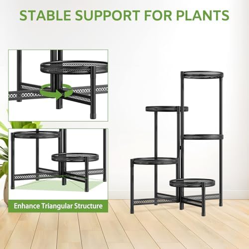 iDavosic.ly 5 Tier Large Plant Stand Indoor Outdoor, 10 In Tray, Iron Black - Image 5