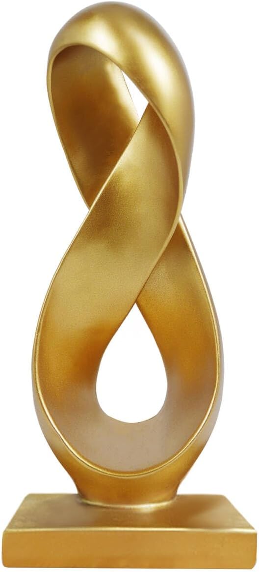 SIMON'S SHOP Gold Accent Decor, Modern Abstract Sculpture, 14.5'' Tall Figure Eight Infinity Statue, Hand-Painted Resin Tabletop Decoration for Home or Office