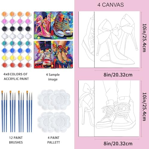 4 PCS Pre Drawn Canvas to Paint for Adults 8 x 10 Inch Couple Sip and Paint Kit Party Supplies Favor Shoes Couples Painting Kit Date Night Canvas Painting Kit for Valentine's Day Painting - Image 2