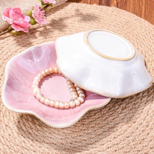 Ceramic Jewelry Tray Set of 2, 4.25" Flower Porcelain Trinket Dishes - Image 3