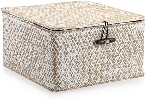Hipiwe Handwoven Seagrass Basket with Lid Square Wicker Basket Storage Bin by Hipiwe