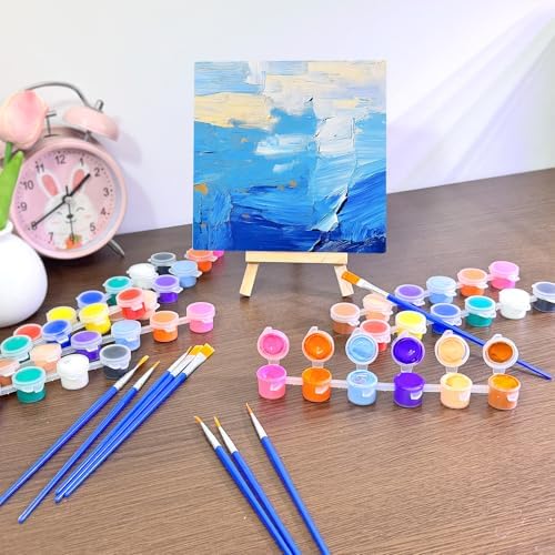 DUA MAIGA 10 Set Mini Acrylic Paint Kit, 5.9In Canvas Boards for Painting with 6.5" Easel, Acrylic Paint Strips, Painting Brushes, Mini Canvas and Easel Set for Kids Artists Beginner Gift Party (160) - Image 7