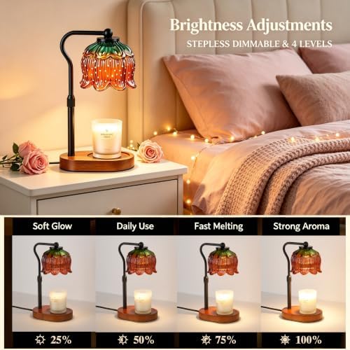 Briever Flower Candle Warmer Lamp, Adjustable Height Electric Candle Lamp with Timer & Dimmer, Wooden Base Wax Warmer, Christmas Birthday Housewarming Gifts for Women Mom, Walnut-Strawberry - Image 3