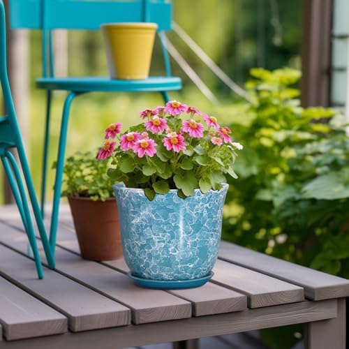 Ceramic Pots for Plants - 5.6 Inch Plant Pot with Drainage Hole and Saucer, Round Succulent Flower Orchid Pot for Indoor Outdoor, Modern Planter, Home Room Decor, Gift for Plant Lover, Blue - Image 4
