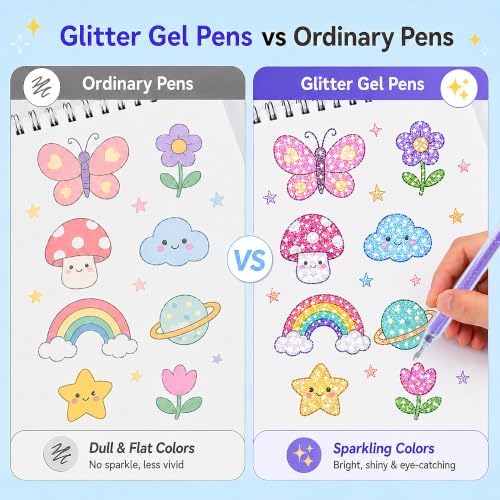 18 Colors Glitter Gel Pens Set with A5 Sketchbook (50 Sheets 120gsm) - Image 5