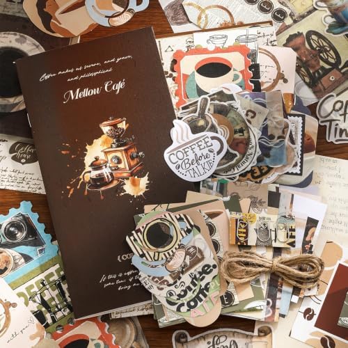 Qudarrso Vintage Junk Journal Kit, Coffee Theme Scrapbook Supplies with Notebook, Stickers, Ephemera Paper and Tags, Retro Cafe DIY Craft Supplies for Adults Scrapbooking and Junk Journaling - Image 2