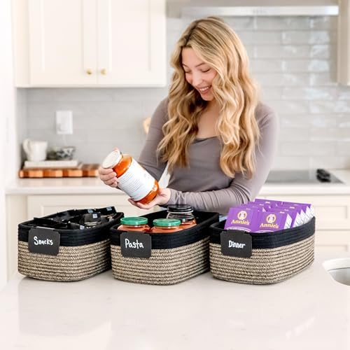 NaturalCozy 13.5”x8.5”x5.5” Rectangle Storage Baskets for Shelves 3 Pack | Cotton Rope Woven Small Baskets for Organizing | Small Storage Bins for Nursery, Bathroom, Closet, Shelf, Decorative - Image 4