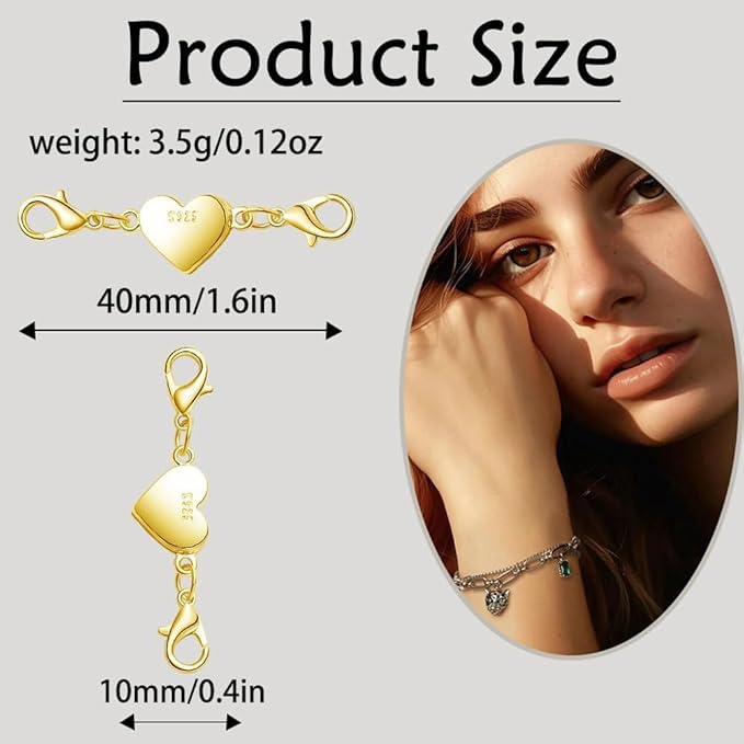 Magnetic Jewelry Clasps Set, Gold and Silver, 12 Pack Rose and Heart Design, Necklace Bracelet Closures with Rhinestone Accents (22pcs Golden Silvery)