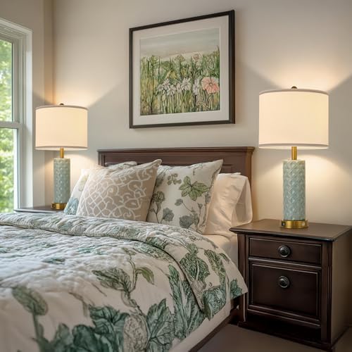 Set of 2 Table Lamp for Living Room Bedroom Farmhouse,26'' Touch Control Bedroom Spa Blue Ceramic Lamps 3-Way Dimmable Bedside Lamps with USB A+C Ports Linen Shade for Home - Image 3