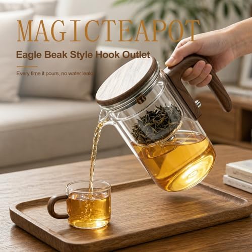 Magic Glass Teapot with Infuser, 24oz (700ml) Heat-Resist Boro Glass Brewer, Instant Water Separation & Clean-Press Leaf Removal, Perfect for Blooming & Loose Leaf Tea, Elegant Gift Box - Image 5