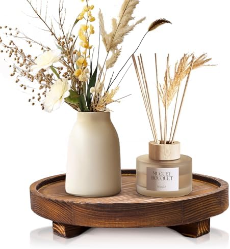 DEBETOOL Round Rustic Wood Decorative Tray by DEBETOOL