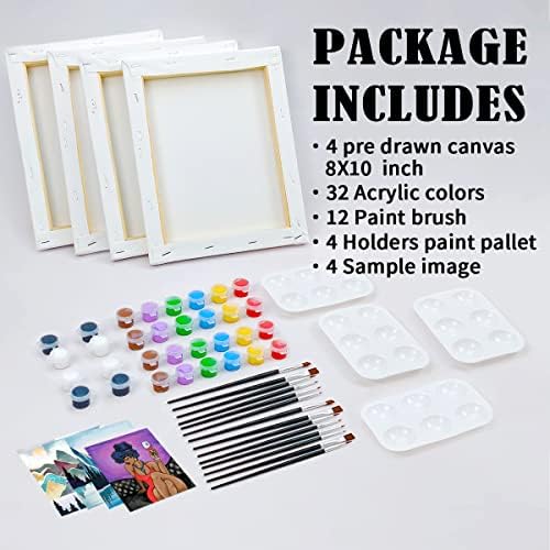 VOCHIC 4 Pack Painting Kit Pre Drawn Canvas for Painting for Adults Party Kits Paint and Sip Party Supplies 8x10 Canvas to Paint Art Set - Image 5
