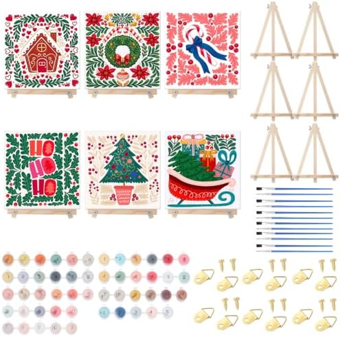 YooNotee 6 Pack Christmas Paint by Numbers Kit for Adults Nordic Winter Theme Canvas Painting Set 8 x 8 Inch with Acrylic Paints Brushes Easels, Holiday DIY Art Craft by Unknown
