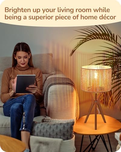 EDISHINE 17.5" Rattan Table Lamp, Handmade Paper Rope Woven Lampshade, E26 - Image 7