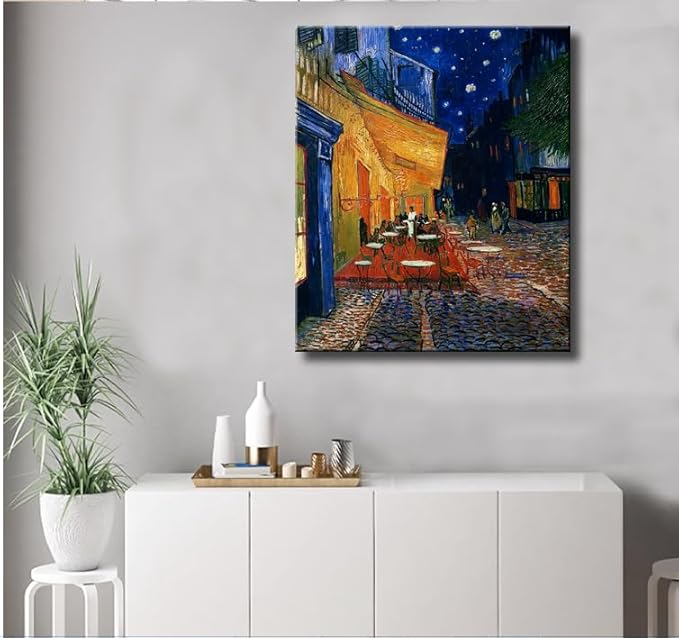 weiyiart Vincent Van Gogh Canvas Wall Art Cafe Terrace At Night Painting Classic Artwork Bathroom Picture Print for Home Decor 12"x15"