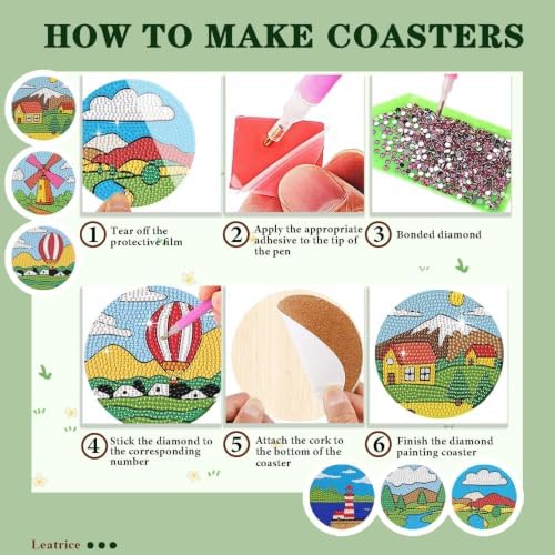 Leatrice 6PCS Diamond Art Coasters Small Diamond Painting Kits for Adults - Image 4