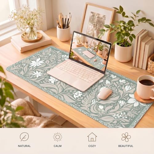 Vintage Botanical Desk Mat, 35.4 x 15.7 Inch XXL Sage Green Mouse Pad - Image 6