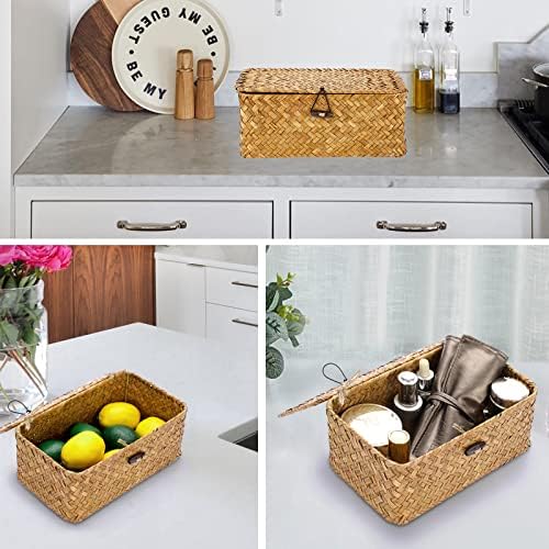 Hipiwe Wicker Shelf Baskets Bin with Lid X-Small Handwoven Basket for Shelf - Image 2